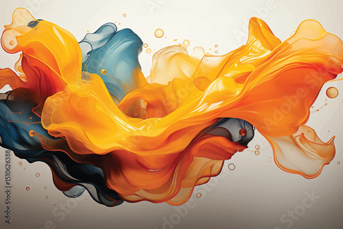 An abstract image showing the swirling blend of orange and blue paint creating a dynamic and vibrant visual effect.