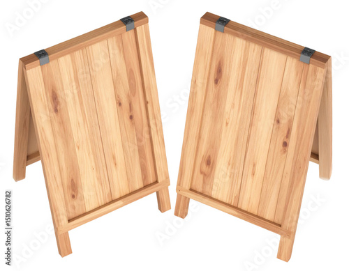 Top Down Perspective of Wooden Sidewalk Placard Mockup, 3D Realistic Design, Transparent PNG