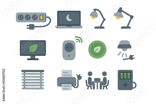 Smart home automation icons for energy efficiency and convenience