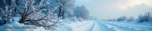 A chilling winter scene featuring frost-covered branches and a stark, snow-laden landscape evokes a sense of intense cold and unease , shadows, frozen, arctic