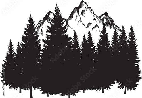 forest mountain clean simple vector silhouette black vector illustration