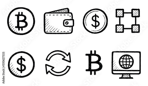 Cryptocurrency Sketch Icons
