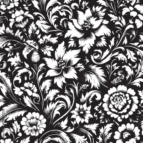 Wallpaper Mural Seamless Floral Pattern Vector in Classic Black & White Torontodigital.ca
