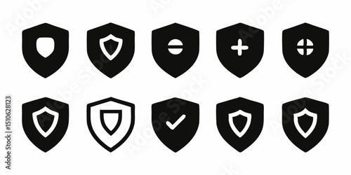Security shield logo design set a collection of twelve professional security icons featuring a shield motif in cmyk color scheme