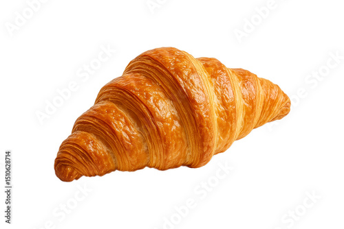 Freshly baked croissant isolated on transparent background. Golden, flaky pastry with buttery layers—perfect for food packaging, bakery menus, cafe branding, culinary design projects, clipping path