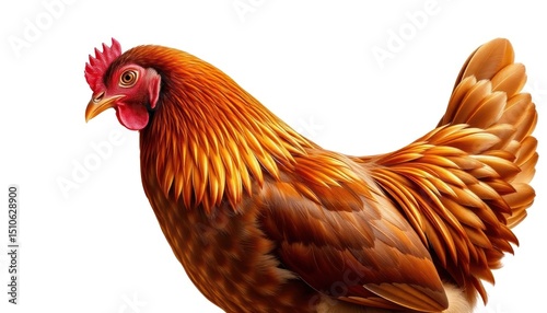 Detailed Illustration of a Brown Hen on a White Background with Rich Texture
