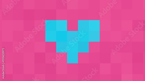 Blue heart and pink simple abstract square background, geometric animation
