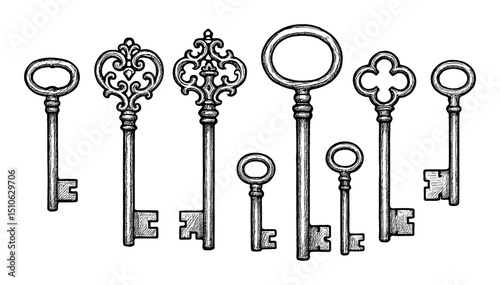 Hand-Drawn Skeleton Keys