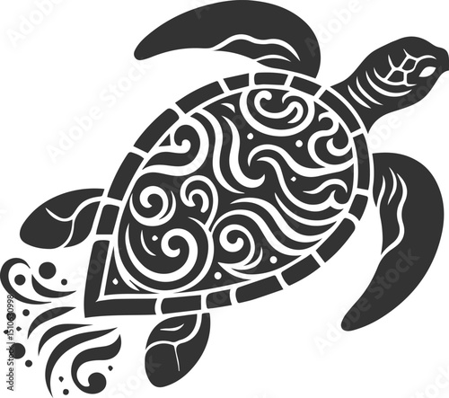 Sea animal turtle vector drawing silhouette tribal 