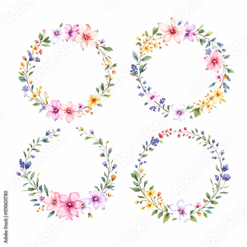 Set Wreath of leaves watercolor	