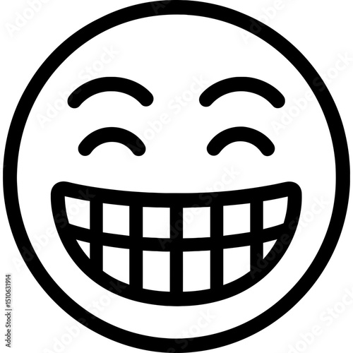 Grinning face icon with bold lines