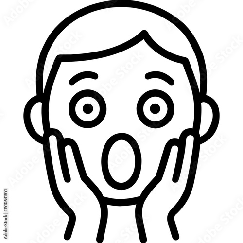 Shocked face icon with hands on cheeks