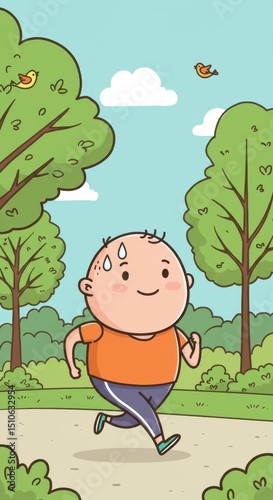 Happy Jogger in the Park: A Summer Day Cartoon