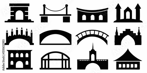 Black silhouettes of bridges isolated illustration for design projects
