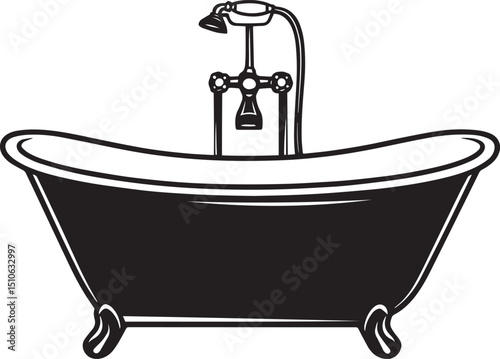 Clean and simple black vector silhouette of a bathtub icon.
