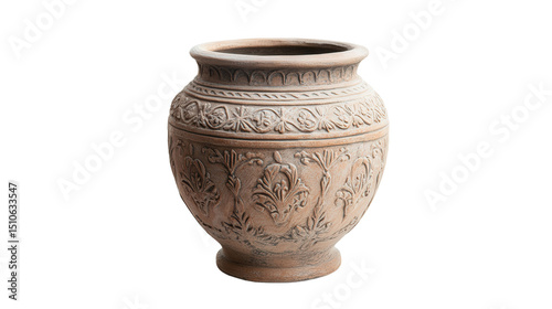 Ancient Roman funerary urn with embossed motifs, Transparent background, PNG file