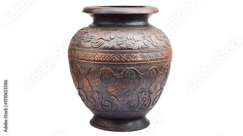 Ancient Roman funerary urn with embossed motifs, Transparent background, PNG file