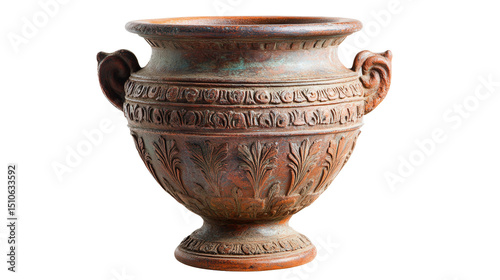 Ancient Roman funerary urn with embossed motifs, Transparent background, PNG file