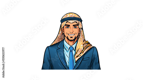 Businessman in Islamic Attire with Kufi Vector
