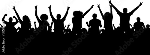 Black music fan crowd silhouette - cartoon people cheering at rock concert