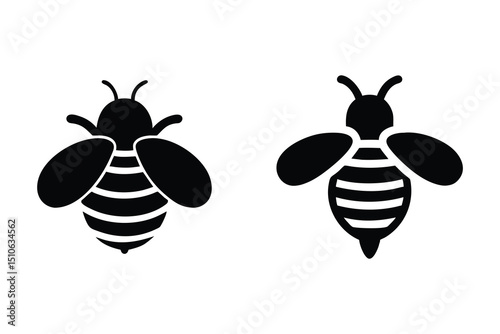 black bee silhouette icons with detailed wing structure in vector graphic style