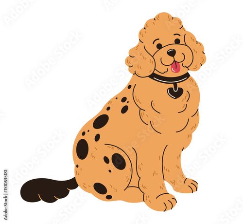 A happy domestic ginger dog with dark spots. A pet. Vector graphic illustration in flat style, isolated on a white background