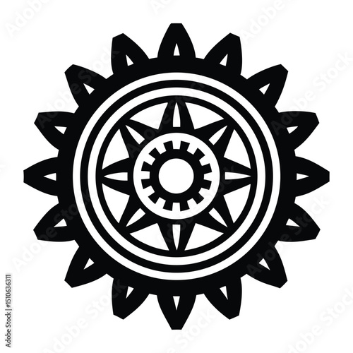 Flywheel ring gear silhouette vector illustration, Assorted gear shapes, Intricate mechanical motifs, Bold industrial cogs, Vector black mechanism