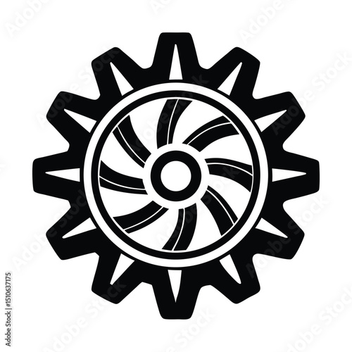 Flywheel ring gear silhouette vector illustration, Assorted gear shapes, Intricate mechanical motifs, Bold industrial cogs, Vector black mechanism