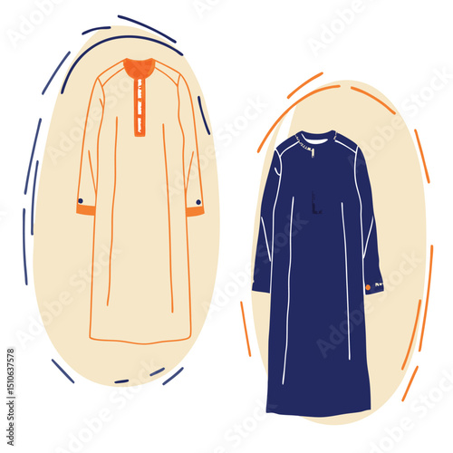 Thobe and Abaya Vector Illustration – Traditional Middle Eastern Clothing for Islamic, Cultural, and Modest Fashion Design

