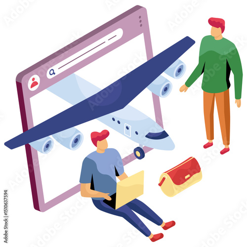 A colored design illustration of online flight 