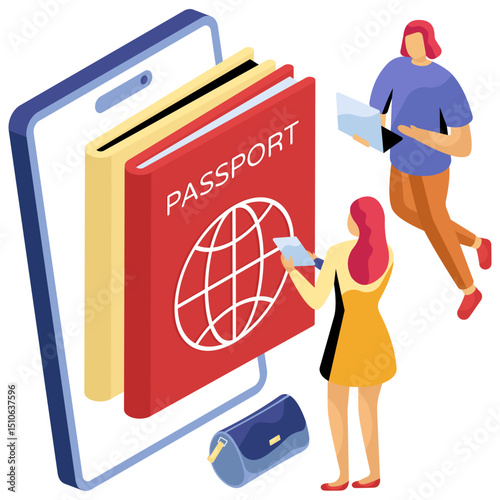 A isometric design illustration of mobile passport, editable vector