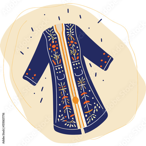 Kaftan Vector Illustration – Traditional Loose-Fit Robe with Ornamental Patterns for Fashion, Cultural, and Modest Wear Design