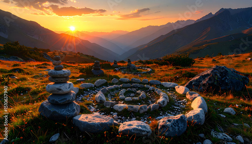 Sunset Mountaintop Stone Spiral