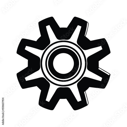 Flywheel ring gear silhouette vector illustration, Assorted gear shapes, Intricate mechanical motifs, Bold industrial cogs, Vector black mechanism