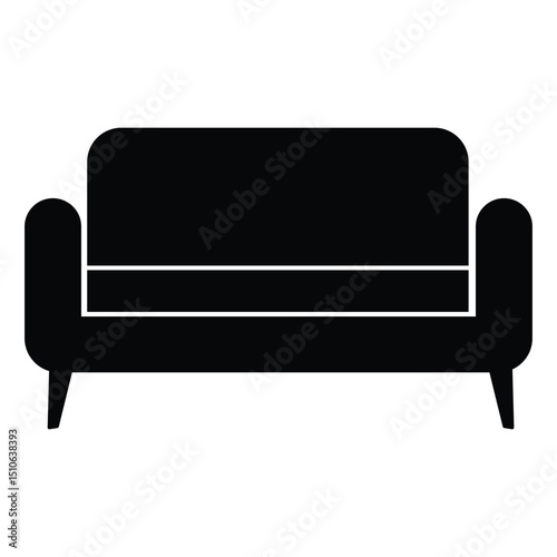 Classic sofa furniture icon vector silhouette for living room seating illustration isolated minimal black symbol modern home furnishing set.