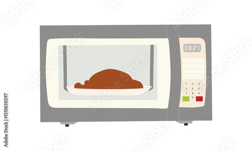 Microwave Oven with Food, Modern Digital Microwave Oven Vector Illustration Isolated on a White Background