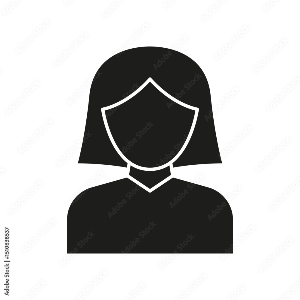 Female Avatar Silhouette Solid Icon. Anonymous User Profile, Female Identification, And Social Media Representation Symbol. Digital Identity. Isolated Vector Illustration