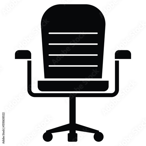Ergonomic adjustable office chair icon vector illustration for workplace comfort seat rolling furniture silhouette modern backrest black symbol.