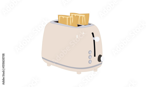 Toaster with toast slices vector, electric modern toaster with toasted bread slices isolated on a white background