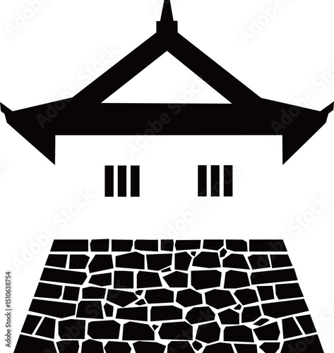 日本の城　平櫓の白黒イラスト