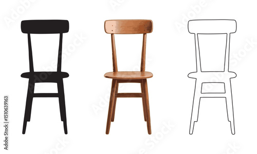 A Variety of Wooden Chairs for Dining and Living Spaces, Chairs Vectors, Silhouettes on a White Background