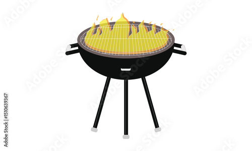 Barbecue Grill with Flames, BBQ Outdoor Grill, Charcoal Grill, Electric Grill on a white background