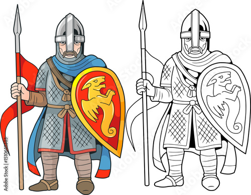 Medieval Anglo Saxon warrior coloring book