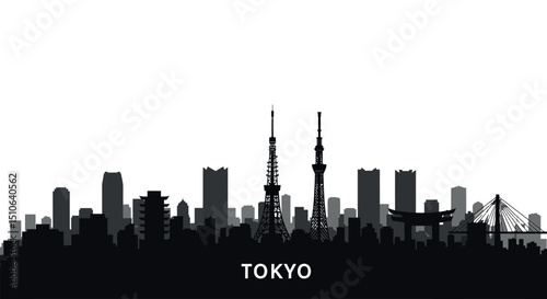 Tokyo skyline silhouette with iconic towers and modern architecture