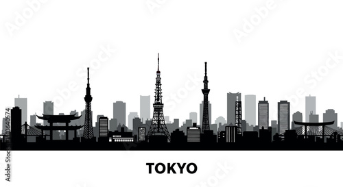 Silhouette of tokyo city skyline featuring iconic towers and modern skyscrapers