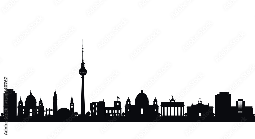 Naklejka premium Berlin skyline silhouette featuring iconic landmarks and tv tower