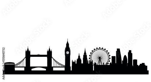 London cityscape silhouette featuring iconic landmarks including big ben and london eye