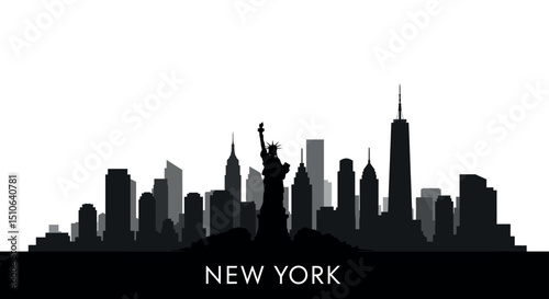 New york city skyline silhouette with statue of liberty and skyscrapers