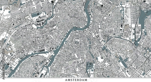 Detailed map of amsterdam city with canal network