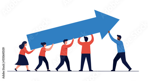 Diverse team collaboration lifting arrow symbolizing growth and success